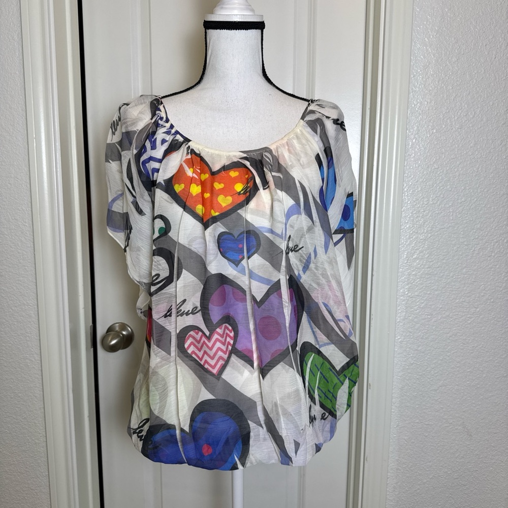 Espresso Multicolor Heart Print Blouse